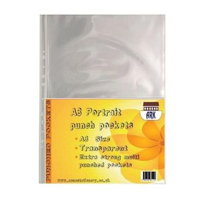 30 x ARK A3 plástico transparente 90 micras fuertes bolsillos perforados (vertical)