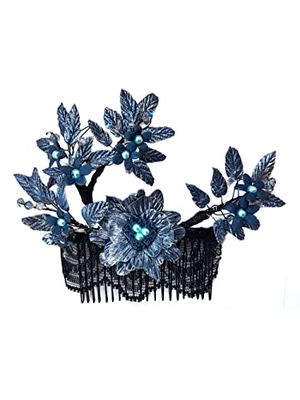 Peineta Sposa Ornamento fiori blu indaco per capelli-Fiori Porcellana fredda accessori per capelli-pettine per capelli
