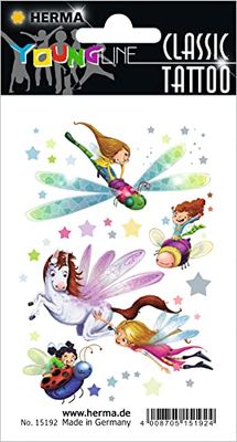 HERMA 15192 Lot de 4 tatouages temporaires elfes autocollants à coller avec motif fées, cheval, libellule, tatouages pour enfants, pour anniversaire, carnaval, enfants, adultes