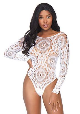 Leg Avenue Snap Crotch Thong Back Teddy, White, M/L