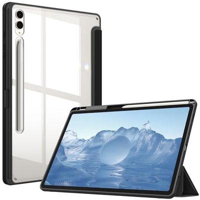 FINTIE Hybrid Slim Case for Samsung Galaxy Tab S10 Plus 2024/ Tab S9 Plus 2023 12.4 Inch with S Pen Holder, Shockproof Cover with Clear Transparent Back Shell, Auto Wake/Sleep, Black