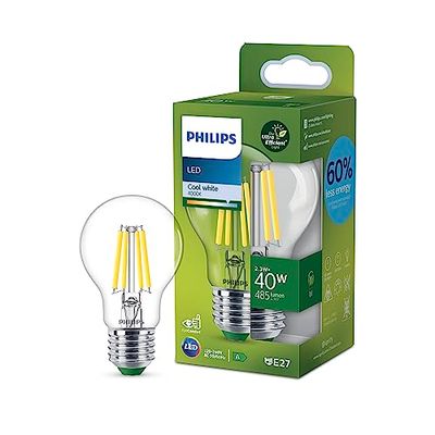 Philips LED Lampadina Goccia a Filamento Classe A Ultra Efficiente a Risparmio Energetico, 40W, E27, Luce Bianca Fredda