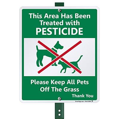 SmartSign Znak "Area Treatated with Pestycides, Keep Pets Off Grass" na trawnik | Aluminiowy znak 25 cm x 30 cm ze słupkiem 3'
