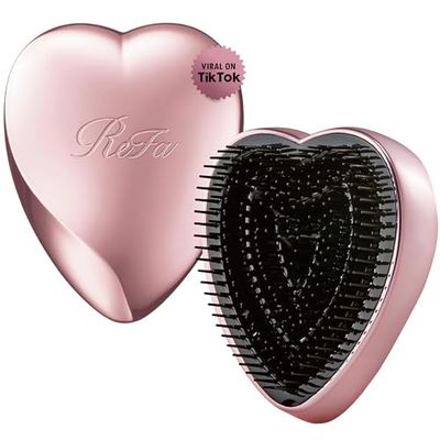 ReFa HEART BRUSH ROSE GOLD | Heart Shaped Detangling Brush for Women & Men | Effortless Hair Detangling & Scalp Massage | Portable Travel Hair Brush for All Hair Types