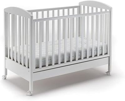 G.A - Baby Collection - Houten bed voor kinderen - Kinderbed - Babybed met wielen -Babybed met witte roosters - Uniseks - Witte kleur - Made in Italy.