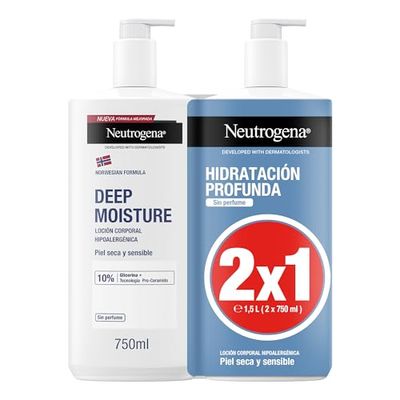 Neutrogena Formula Norvegia Idratazione Profonda Lozione Corpo Ipoallergenica (confezione da 2 X 750 ml), Crema Idratante Corpo per Pelle Secca e Sensibile, con Tecnologia Pro Ceramide e Glicerina
