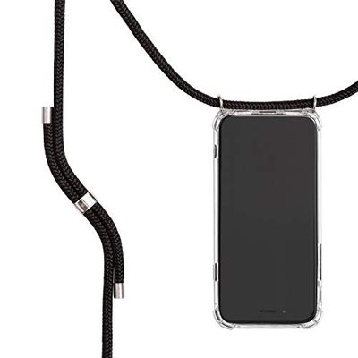 KNOK Chaîne de téléphone Portable Compatible avec Apple iPhone 11 - Coque en Silicone avec Bande - Coque de Protection pour Smartphone à Suspendre - Coque Transparente avec Cordon 01 Métal
