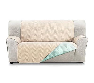 Martina Home Milano sofföverdrag 2-sits vändbart vadderat sofföverdrag XL aqua/beige