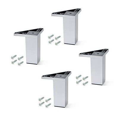 EMUCA - Pés para móveis de plástico cinzento metalizado, pernas para móveis, lote de 4 pés de altura 120 mm com parafusos de montagem