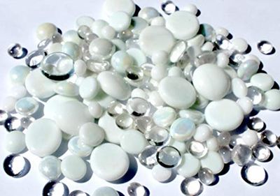 mesbilles - 500 GR Mélange Blanc Plates - Galet en Verre 20 mm 10 mm 8 mm Cailloux en Verre décoratifs
