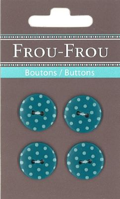 Frou-Frou 7090 18 211 - Bottoni in Nylon, Confezione da 4 Pezzi, Motivo: Pois, Colore: Turchese