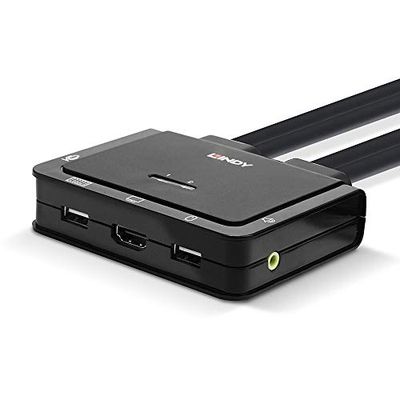 LINDY 2 Port HDMI 18G, USB Type C, USB 2.0 & Audio Cable KVM Switch