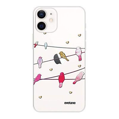 Evetane Beschermhoes compatibel met iPhone 12 Mini, zacht, siliconen, robuust, ultrarobuust, dun, transparant, vogels, marmer, modieus motief