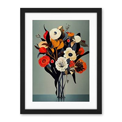 Wee Blue Coo Winter Flower Floral Bouquet Orange Navy Cream Modern Acrylic Paint Artwork Framed Wall Art Print 18X24 Inch
