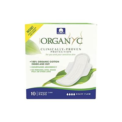 Organ(y)c, Compresas de Algodón Certificado 100% Biológico para Sangrado Abundante - 1 paquete x 10 unidades