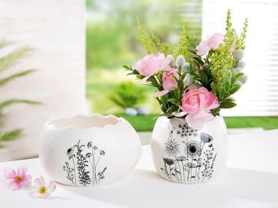 Pack of 4 Planter, Egg motif, Porcelain, white, PU 4, H. 11 cm, D. 13 cm