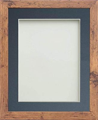 Frame Company Allington Rustic Photo Frame with Blue Mount, 12x10 for 6x4 inch, fitted with perspex
