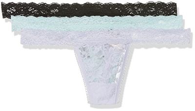 Sylvie Flirty Lingerie Women's Abby String, Powder Lavender/Aqua/Black, One Size pack of 3