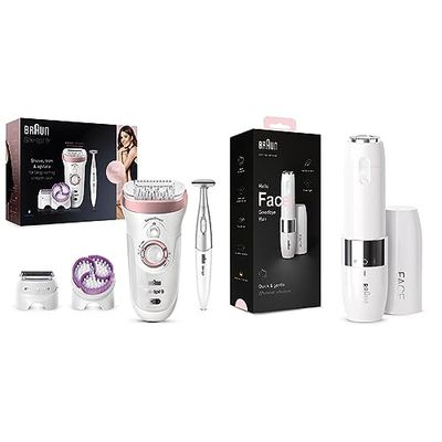 Braun Silk-épil 9 Epilator for Long-Lasting Hair Removal with Electric Shaver & Trimmer & Face Mini Hair Remover, Facial Hair Remover for Women Mini-Sized Design for Portability