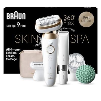 Braun Silk-épil 9 Flex SkinSpa Depilatore Donna, Epilatore Elettrico Donna Con Testina Flessibile a 360° Per Una Epilazione Semplice, Wet & Dry, Pelle Liscia a Lungo, 9-481 3D, Bianco/Oro