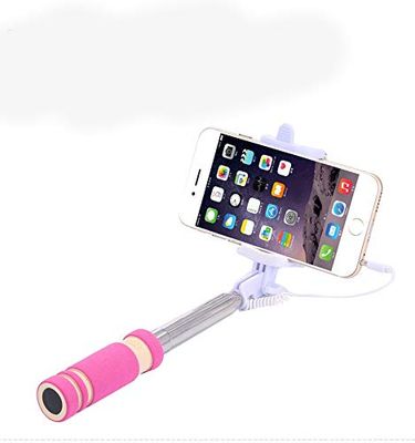 Mini Selfie-Stick voor OnePlus 7 Plus Smartphone met kabel jack selfie-stick Android iOS verstelbare foto knop (roze)