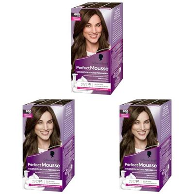 Schwarzkopf - Perfect Mousse - Coloration Cheveux - Mousse Permanente sans Ammoniaque - Masque Soin 96% d'ingrédients d'origine naturelle - Châtain Clair 600, 1 Unité (Lot de 3)