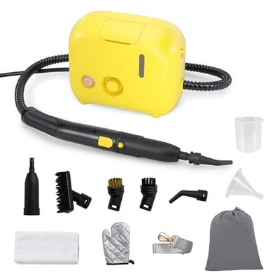 FANTASK Limpiador a vapor de 1500 W con 10 accesorios y cinturón, presión de vapor: 3 bar, tiempo de calentamiento: 15 s, temperatura: hasta 180 °C, depósito: 1000 ml (amarillo)