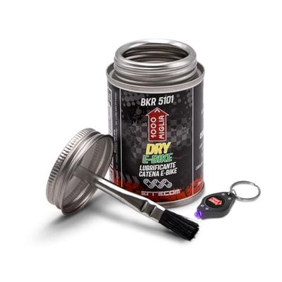 1000 Miglia BKR 5101 E-BIKE DRY Lubrificante Catena Bici Elettriche, Condizioni tracciato Asciutte e Polverose, formula fluorescente e profumata, Barattolo All-In-One con Pennello incluso - 120 ml