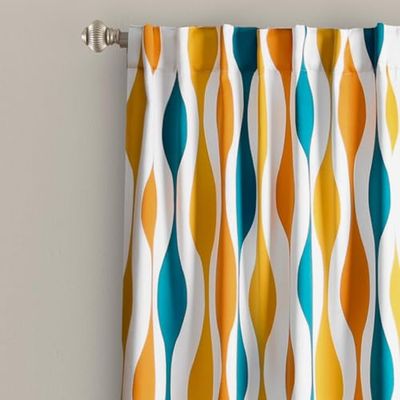 Lush Decor Mid Century Geo Paire de Rideaux occultants pour fenêtre – 213,4 cm x 132,1 cm – Turquoise et Orange