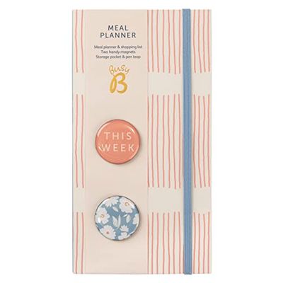 Busy B Pink Stripe Meal Planner - Weekly Tear-Off Meal Planner, Shopping Lists, Storage Pocket, Elastic Closure, Pen Loop and Two Magnets - FSCĀ® Certified
