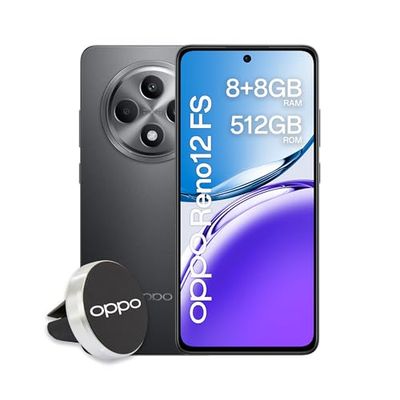 OPPO Reno12 FS AI Smartphone, drievoudige camera 50 + 8 + 2 MP, selfie 32 MP, display 6,67 inch 120 Hz AMOLED FHD+, 5000 mAh, RAM 16 GB (8 + 8) ROM 512 GB, autohouder [Deluxe Edition], mat grijs