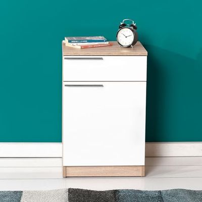 Hanah Hem elegant nattstativ, Sonomo & vit, 40 x 63 x 38 cm | 100% melaminbelagd partikelbräda, 16 mm tjock | Snygg hotell-inspired design för moderna sovrum