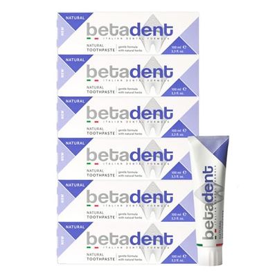 Betadent KIT 6 DENTIFRICIO NATURAL. Azione igienizzante, antiplacca, lenitiva e rinfrescante. Rinforza le gengive. Formula delicata con estratti naturali vegetali. 6x100ml