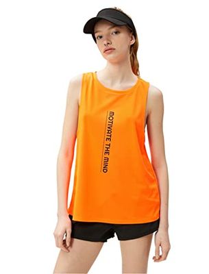 Koton Women's Cut Out Back Printed Sports Tank top Shirt, Neon Orange (Ny3), S