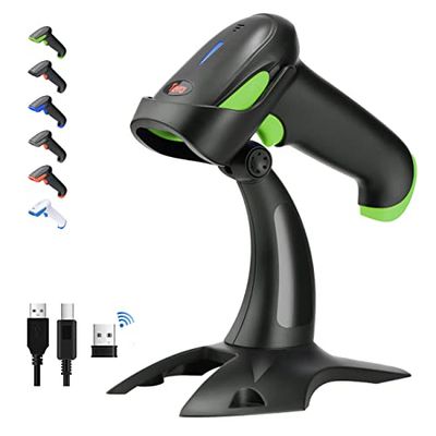Tera Pro Lecteur de Code à Barres Bluetooth sans Fil 2.4GHz 1D/2D Douchette de Code Barres avec USB2.0 Scan Automatique Rapide et Précis, Support Mains Libres, HW0002 Vert