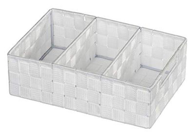 WENKO Organiseur de Salle De Bain Adria avec Poignés, Boîte De Rangement avec 3 Compartiments, Plastique Tissé, en Polypropylène, Dimensions : 32 x 10 x 21 cm, Couleur : Blanc