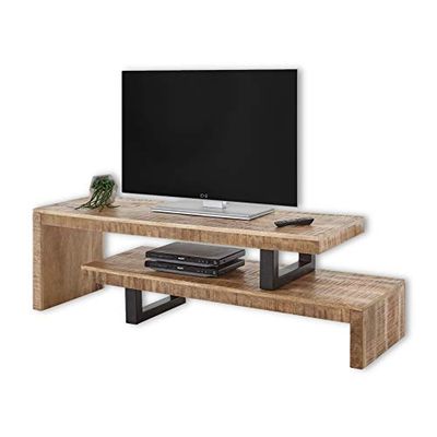 Stella Trading BEED Bas en Bois Massif Mangue réglable Individuellement – Meuble TV de qualité supérieure de Style Industriel pour Votre Salon, Métal, 140 x 45 x 40 cm