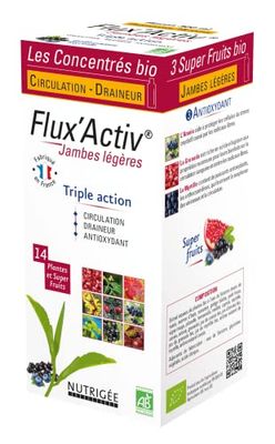 NUTRIGÉE - Flux' Activ - Jambes Légères & Toniques - Boisson Concentrée Bio - Triple Action - Circulation, Draineur & Antioxydant - 2 x 10ml /Jour - 300 ml - Programme 15 Jours - Fabriqué en France