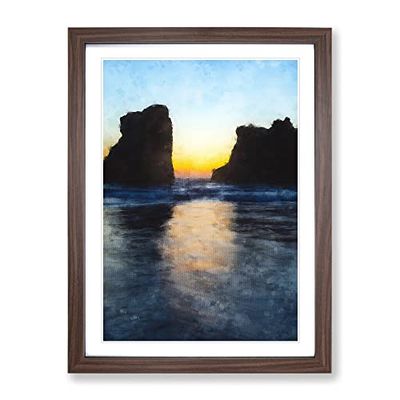 Beach Rocks Painting Modern Framed Wall Art Print, Ready to Hang Picture for Living Room Bedroom Home Office Décor, Walnut A3 (34 x 46 cm)