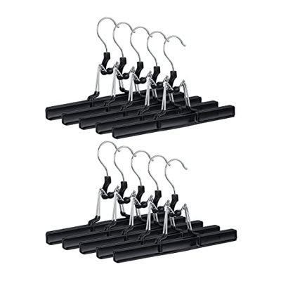 Relaxdays Cintres-Pinces Set de 10 Pantalons et Jupes Métal Caoutchouc Pinces Crochet rotatif 360° 26 cm, Noir