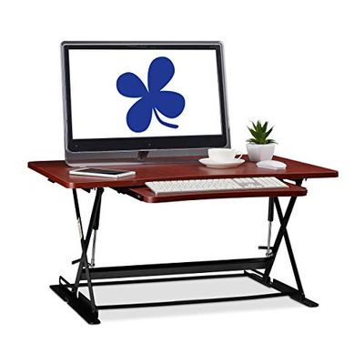 Relaxdays Soporte Monitor y Portátil para Trabajar de Pie con Bandeja para Teclado, DM, Metal y PVC, Marrón Rojizo, XL