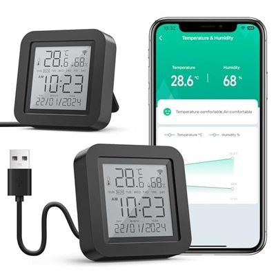 GHome Smart Termometro Igrometro Wi-Fi, Igrometro, Telecomando con IR, Collega alla Rete Wi-Fi (2,4 GHz),Compatibile con Alexa e Google,Per l'uso in Case, Cantine e Serre,2PCS