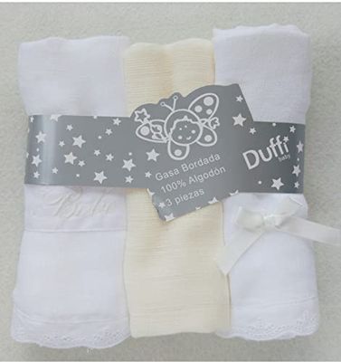 Duffi Baby Mussola ricamata 100% cotone (3 pezzi) 70 x 70 cm.