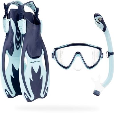 CRESSI Tinetto Rocks Dry Set Blue Navy/Ice Cyan L/XL - Snorkelset voor Kinderen Kort Verstelbare Vinnen, Siliconenmasker en Droog Snorkel, Blauw Navy/ijs cyaan, L/XL