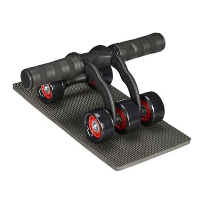 Relaxdays ab-wheel met 5 wieltjes, trainingswiel voor thuis, home gym, exercice wheel, inclusief kniemat, zwart/rood