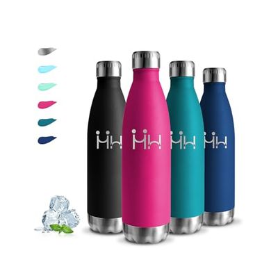 Borraccia Termica, 500 ml Borraccia Acciaio Inox, Borracce Termiche, Senza BPA, Bottiglie Metallo, Senza Perdite, Borraccie Piccola, Acciaio Inossidabile 18/8, per Scuole, Campeggio, Caffè, Viaggio
