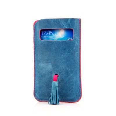 DC Natty Grezy leren hoesje voor Samsung Galaxy S IV GT-i9500 blauw/fuchsia