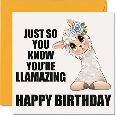 Funny Llama Birthday Cards for Men Women - Llamazing - Happy Birthday Card for Mum Dad Brother Sister Son Daughter Nan Grandad, 145mm Greeting Cards, Joke Humour Bday Cards