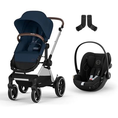 CYBEX Gold EOS Lux Poussette 2 en 1, de la naissance jusqu'à 22 kg (environ 4 ans), Ocean Blue, inclus EOS Adapter et CYBEX Cloud G i-Size, Moon Black