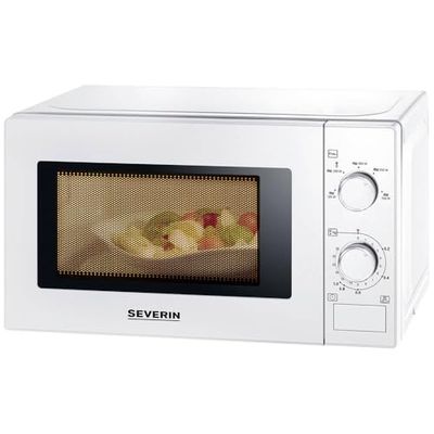 SEVERIN Microondas individual, microondas analógico para descongelar y calentar, microondas manual que distribuye el calor de manera uniforme, blanco/cromado, MW 7770